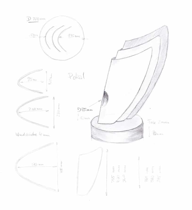 Zeichnung des Pokals vor der Konstruktion